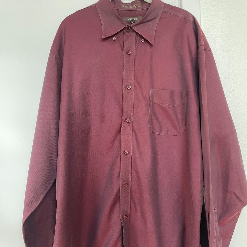 Nordstrom Classic Fit Long-Sleeve‎ Button-Down Shirt, Burgendy, Wrinkle-Free, XL